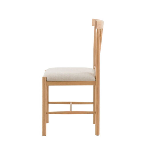 Set Of 2 Rustic Country Farmhouse Light Oak Wood Dining Chairs With Natural Fabric Seat Upholstery