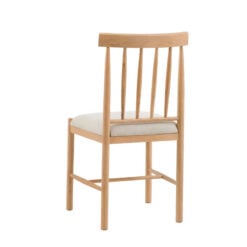 Set Of 2 Rustic Country Farmhouse Light Oak Wood Dining Chairs With Natural Fabric Seat Upholstery