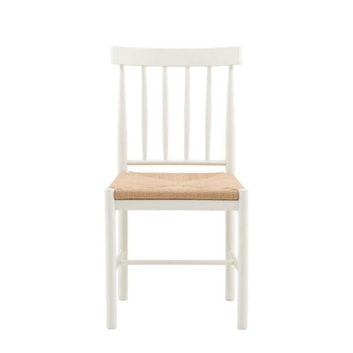 Set Of 2 Rustic Country Farmhouse Solid Soft White Wood Dining Chairs With Woven Rope Seats