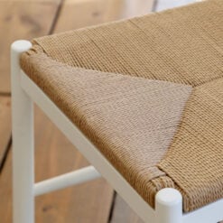 Set Of 2 Rustic Country Farmhouse Solid Soft White Wood Dining Chairs With Woven Rope Seats