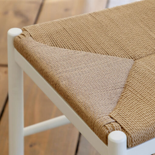 Set Of 2 Rustic Country Farmhouse Solid Soft White Wood Dining Chairs With Woven Rope Seats