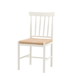 Set Of 2 Rustic Country Farmhouse Solid Soft White Wood Dining Chairs With Woven Rope Seats
