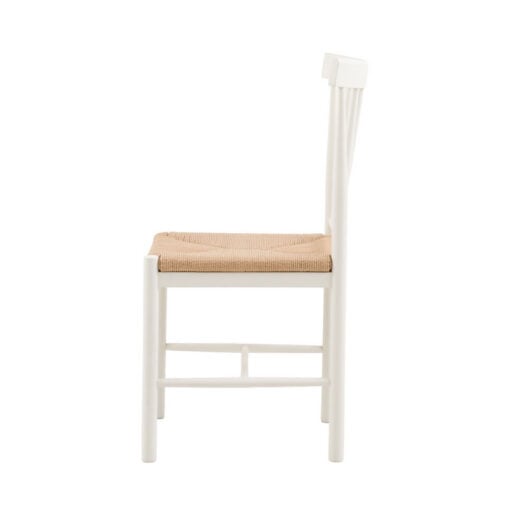 Set Of 2 Rustic Country Farmhouse Solid Soft White Wood Dining Chairs With Woven Rope Seats