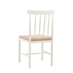 Set Of 2 Rustic Country Farmhouse Solid Soft White Wood Dining Chairs With Woven Rope Seats