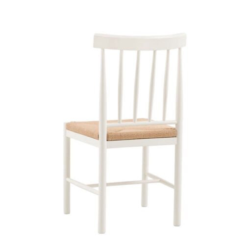 Set Of 2 Rustic Country Farmhouse Solid Soft White Wood Dining Chairs With Woven Rope Seats