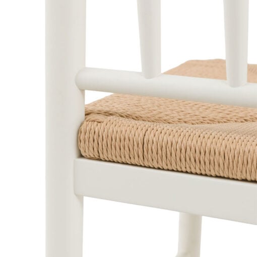 Set Of 2 Rustic Country Farmhouse Solid Soft White Wood Dining Chairs With Woven Rope Seats