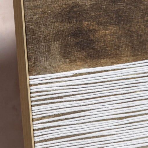 Set of 2 Framed Canvas 3D Abstract Wall Art In Shades Of Antique Gold With White Fringe Effect 70cm