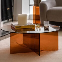 Art Deco Retro Style Bronze Glass Round All Glass Coffee Table 90cm