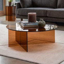 Art Deco Retro Style Bronze Glass Round All Glass Coffee Table 90cm