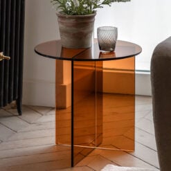 Art Deco Retro Style Bronze Glass Round All Glass Side Table End Table