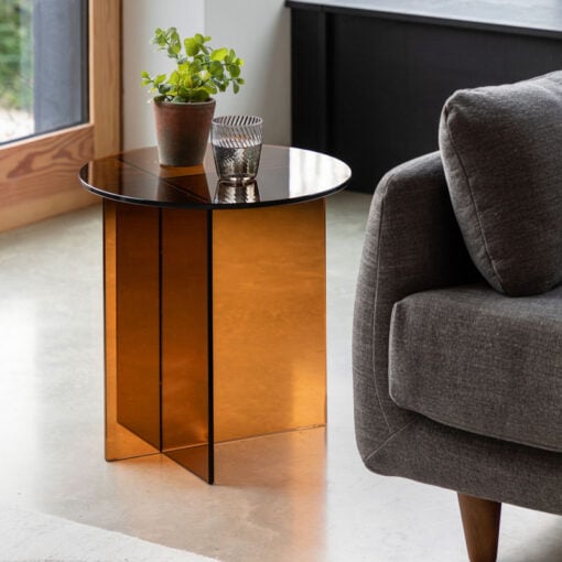 Art Deco Retro Style Bronze Glass Round All Glass Side Table End Table