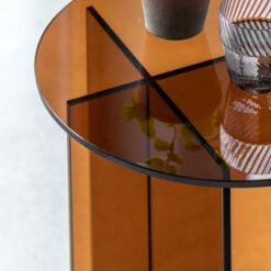 Art Deco Retro Style Bronze Glass Round All Glass Side Table End Table