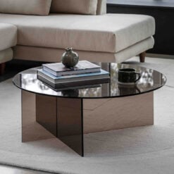 Art Deco Retro Style Charcoal Grey Glass Round All Glass Coffee Table 90cm