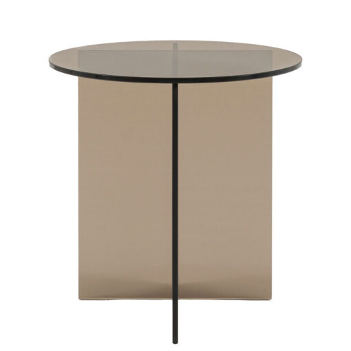 Art Deco Retro Style Charcoal Grey Glass Round All Glass Side Table End Table