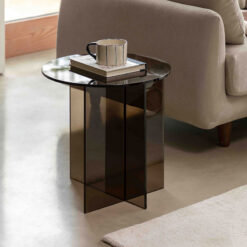 Art Deco Retro Style Charcoal Grey Glass Round All Glass Side Table End Table