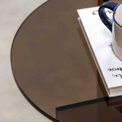 Art Deco Retro Style Charcoal Grey Glass Round All Glass Side Table End Table