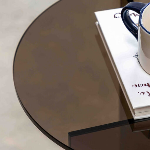 Art Deco Retro Style Charcoal Grey Glass Round All Glass Side Table End Table