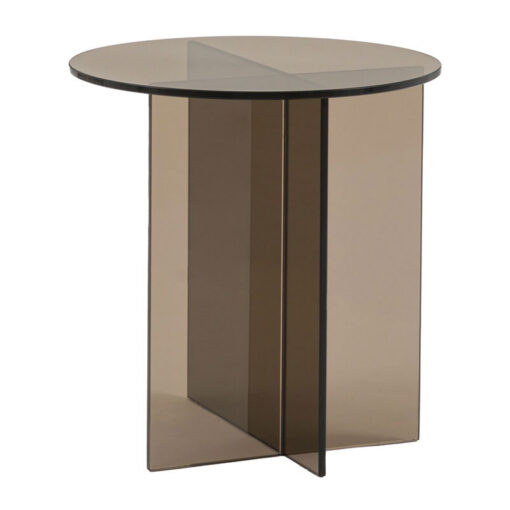 Art Deco Retro Style Charcoal Grey Glass Round All Glass Side Table End Table