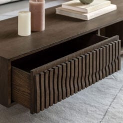 Boho Large Walnut Brown Wooden 1 Drawer 2 Tier Low Storage Coffee Table 150cm