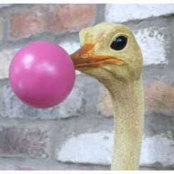 Boho Quirky Fun White And Gold Resin Ostrich Head Blowing Pink Gum Wall Decoration 41cm