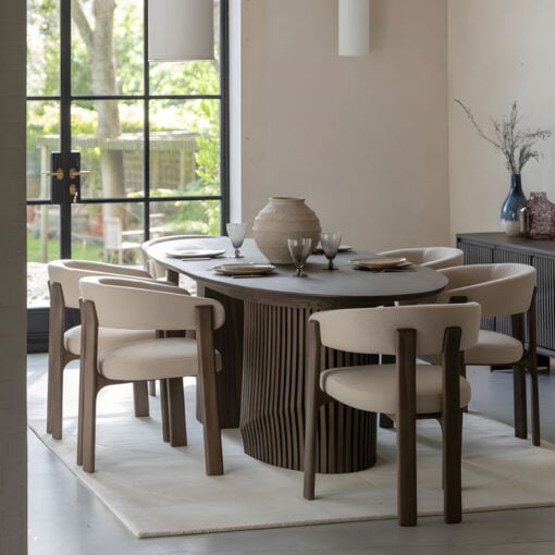 Boho Walnut Brown Wood Oval 6 - 8 Seater Extending Dining Table With Slatted Wave Legs 200cm - 230cm