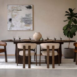 Boho Walnut Brown Wood Oval 6 - 8 Seater Extending Dining Table With Slatted Wave Legs 200cm - 230cm