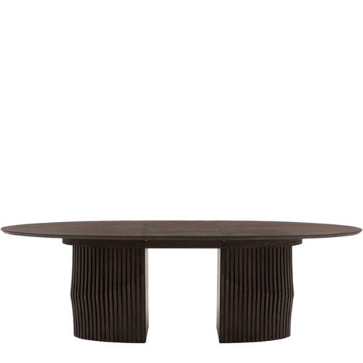 Boho Walnut Brown Wood Oval 6 - 8 Seater Extending Dining Table With Slatted Wave Legs 200cm - 230cm