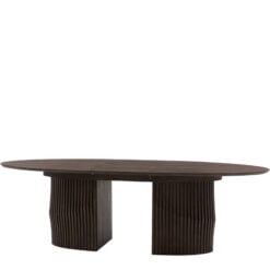 Boho Walnut Brown Wood Oval 6 - 8 Seater Extending Dining Dining With Slatted Wave Legs 200cm - 230cm
