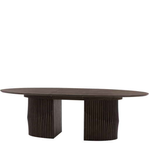 Boho Walnut Brown Wood Oval 6 - 8 Seater Extending Dining Table With Slatted Wave Legs 200cm - 230cm