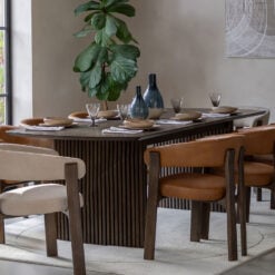 Boho Walnut Brown Wood Rectangular 6 - 8 Seater Extending Dining Table With Slatted Wave Legs 200cm - 250cm