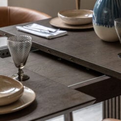 Boho Walnut Brown Wood Rectangular 6 - 8 Seater Extending Dining Dining With Slatted Wave Legs 200cm - 250cm