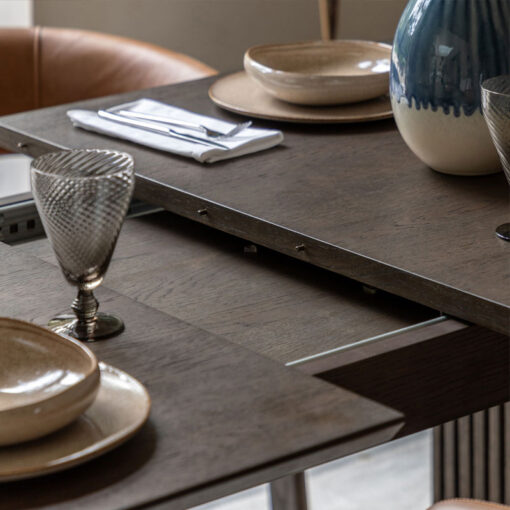 Boho Walnut Brown Wood Rectangular 6 - 8 Seater Extending Dining Table With Slatted Wave Legs 200cm - 250cm