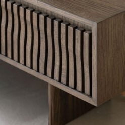 Boho Walnut Brown Wooden Slat Wave Carved Front 1 Door 2 Drawer Large TV Stand 180cm