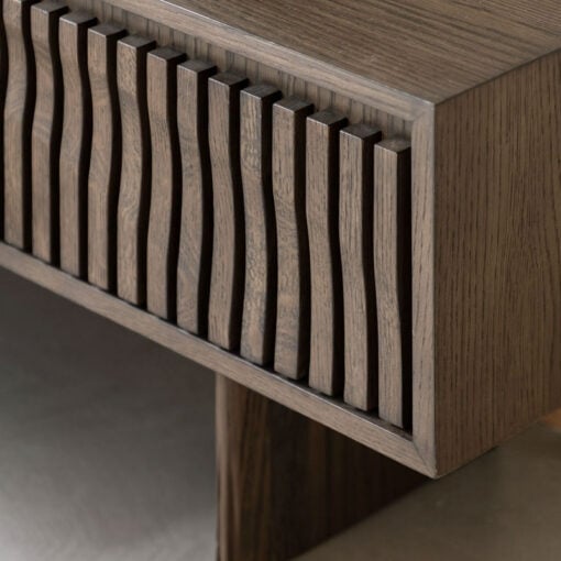 Boho Walnut Brown Wooden Slat Wave Carved Front 1 Door 2 Drawer Large TV Stand 180cm Boho Walnut Brown Wooden Slat Wave Carved Front 1 Door 2 Drawer Large TV Stand 180cm