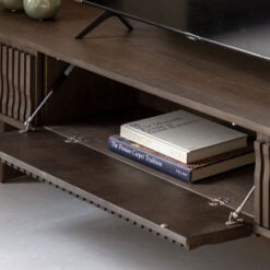 Boho Walnut Brown Wooden Slat Wave Carved Front 1 Door 2 Drawer Large TV Stand 180cm