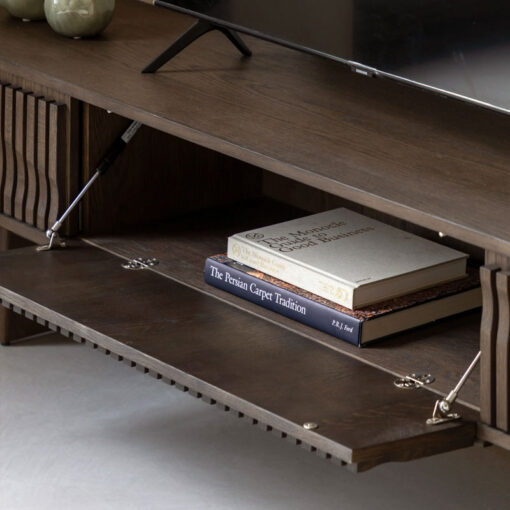 Boho Walnut Brown Wooden Slat Wave Carved Front 1 Door 2 Drawer Large TV Stand 180cm Boho Walnut Brown Wooden Slat Wave Carved Front 1 Door 2 Drawer Large TV Stand 180cm