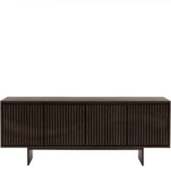 Boho Walnut Brown Wooden Slat Wave Carved Front Concealed 4 Door Large Sideboard 175cm