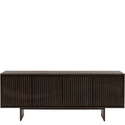 Boho Walnut Brown Wooden Slat Wave Carved Front Concealed 4 Door Large Sideboard 175cm