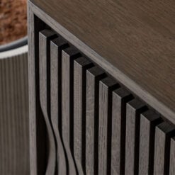 Boho Walnut Brown Wooden Slat Wave Carved Front Concealed 4 Door Large Sideboard 175cm