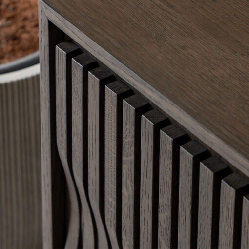 Boho Walnut Brown Wooden Slat Wave Carved Front Concealed 4 Door Large Sideboard 175cm