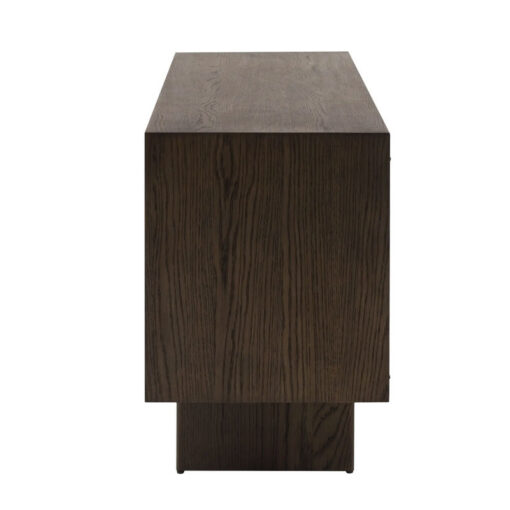 Boho Walnut Brown Wooden Slat Wave Carved Front Concealed 4 Door Large Sideboard 175cm