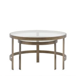 Bronze Metal And Glass Set of 2 Nesting Round Coffee Tables