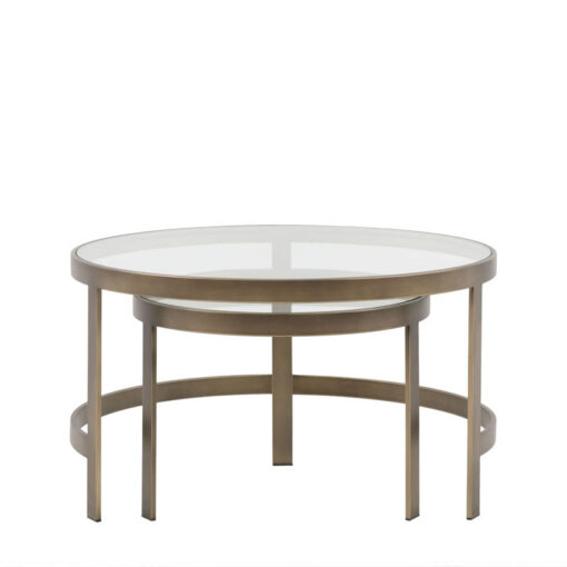 Bronze Metal And Glass Set of 2 Nesting Round Coffee Tables