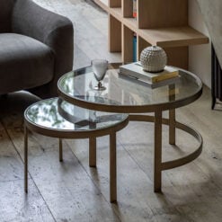 Bronze Metal And Glass Set of 2 Nesting Round Coffee Tables