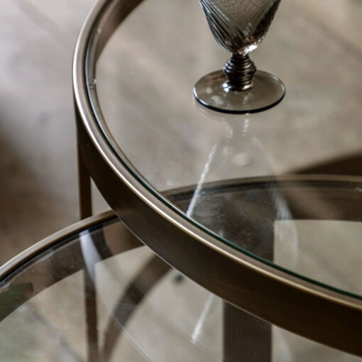 Bronze Metal And Glass Set of 2 Nesting Round Coffee Tables
