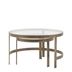 Bronze Metal And Glass Set of 2 Nesting Round Coffee Tables