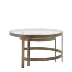 Bronze Metal And Glass Set of 2 Nesting Round Coffee Tables