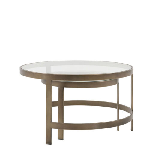 Bronze Metal And Glass Set of 2 Nesting Round Coffee Tables