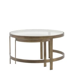 Bronze Metal And Glass Set of 2 Nesting Round Coffee Tables