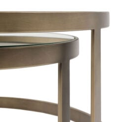 Bronze Metal And Glass Set of 2 Nesting Round Coffee Tables